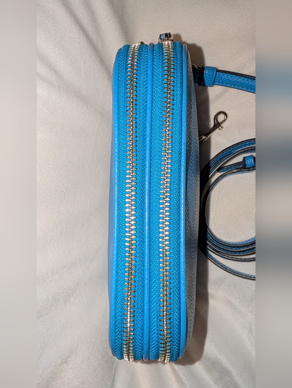 Coach Sadie Pebbled Leather Crossbody Clutch in Azure Blue Silver VGUC - Picture 5 of 15
